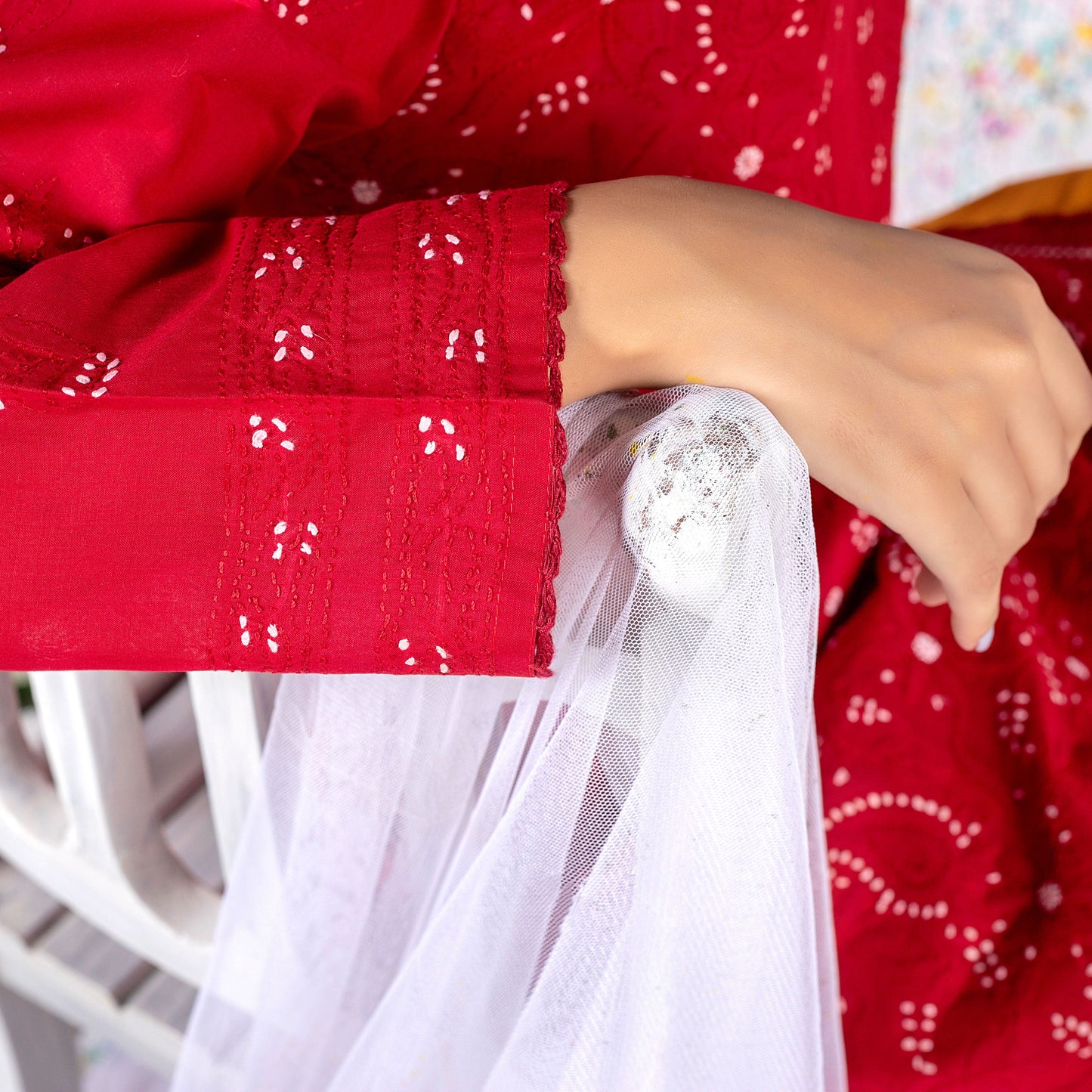 Deep Red Chikankari Kurta