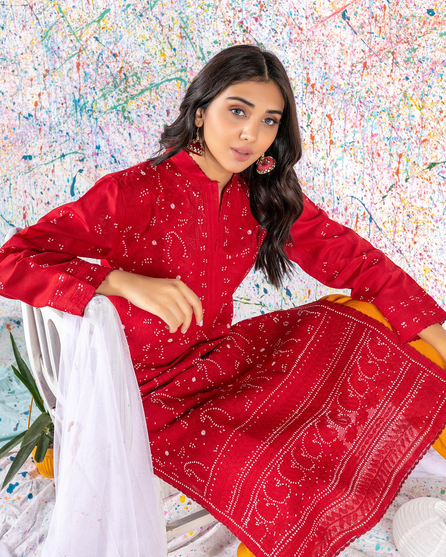 Deep Red Chikankari Kurta