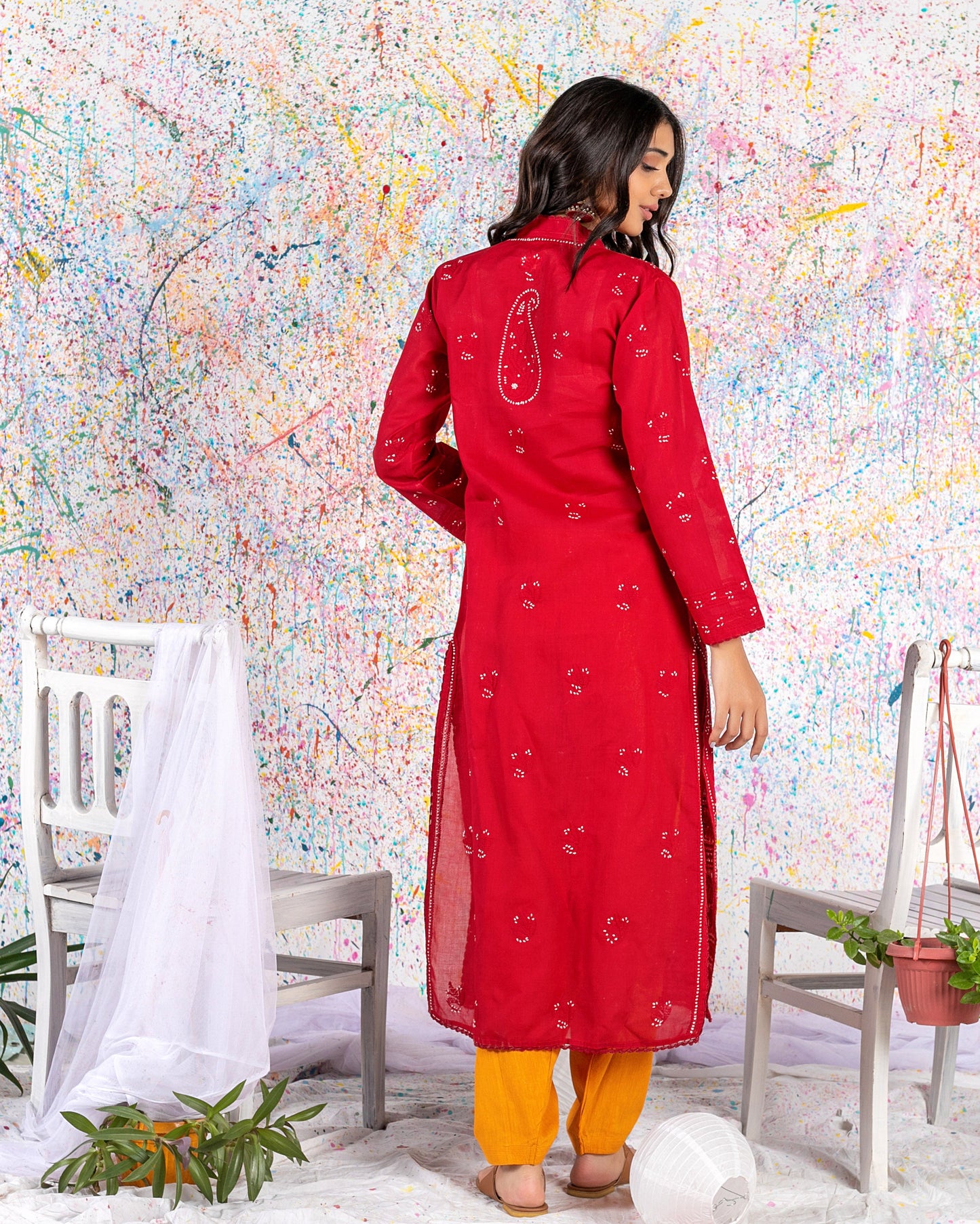 Deep Red Chikankari Kurta