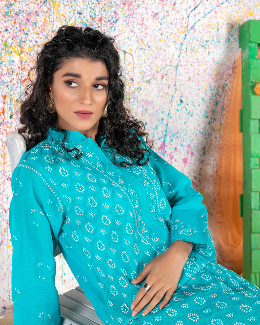 Teal Chikankari Kurta