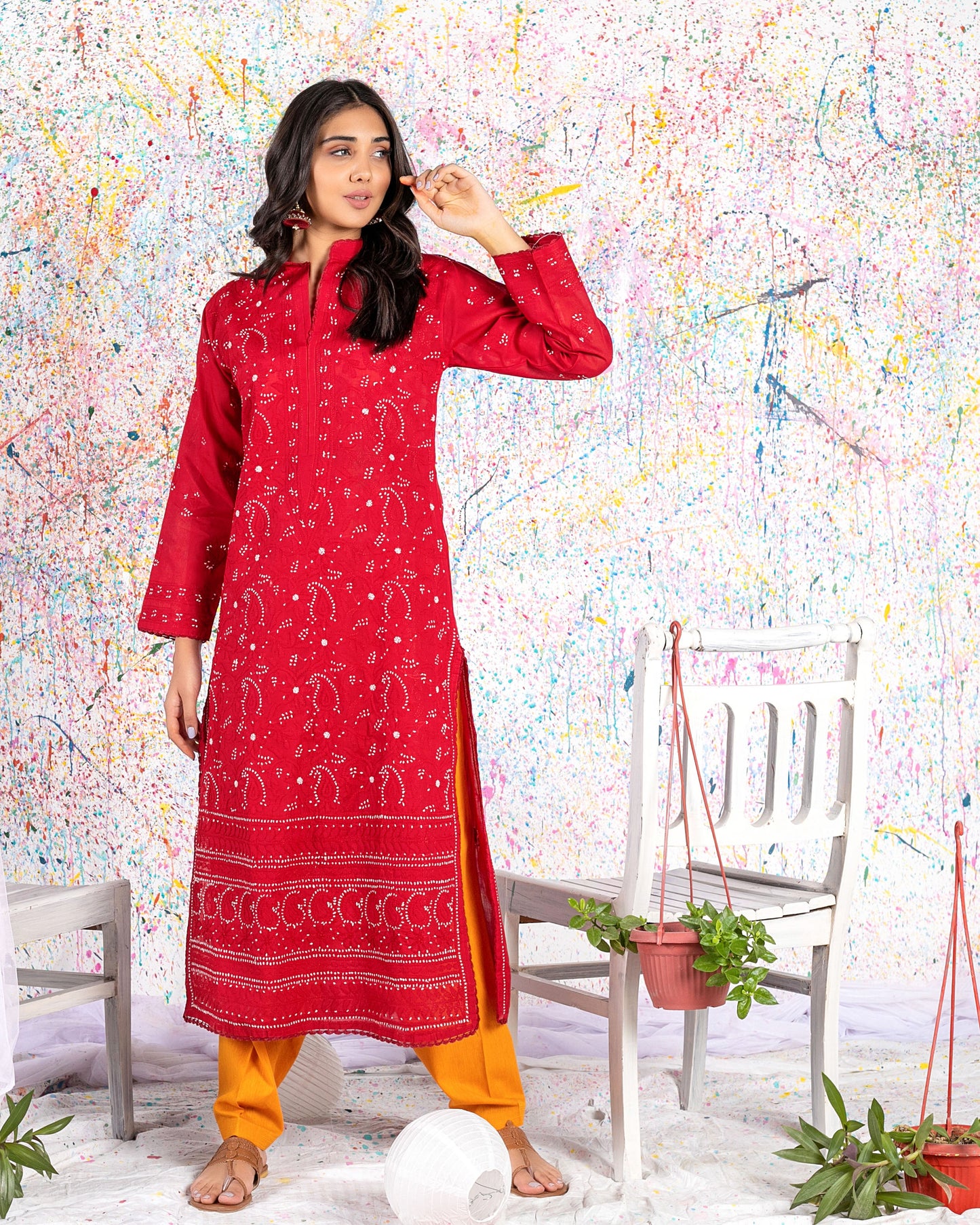 Deep Red Chikankari Kurta