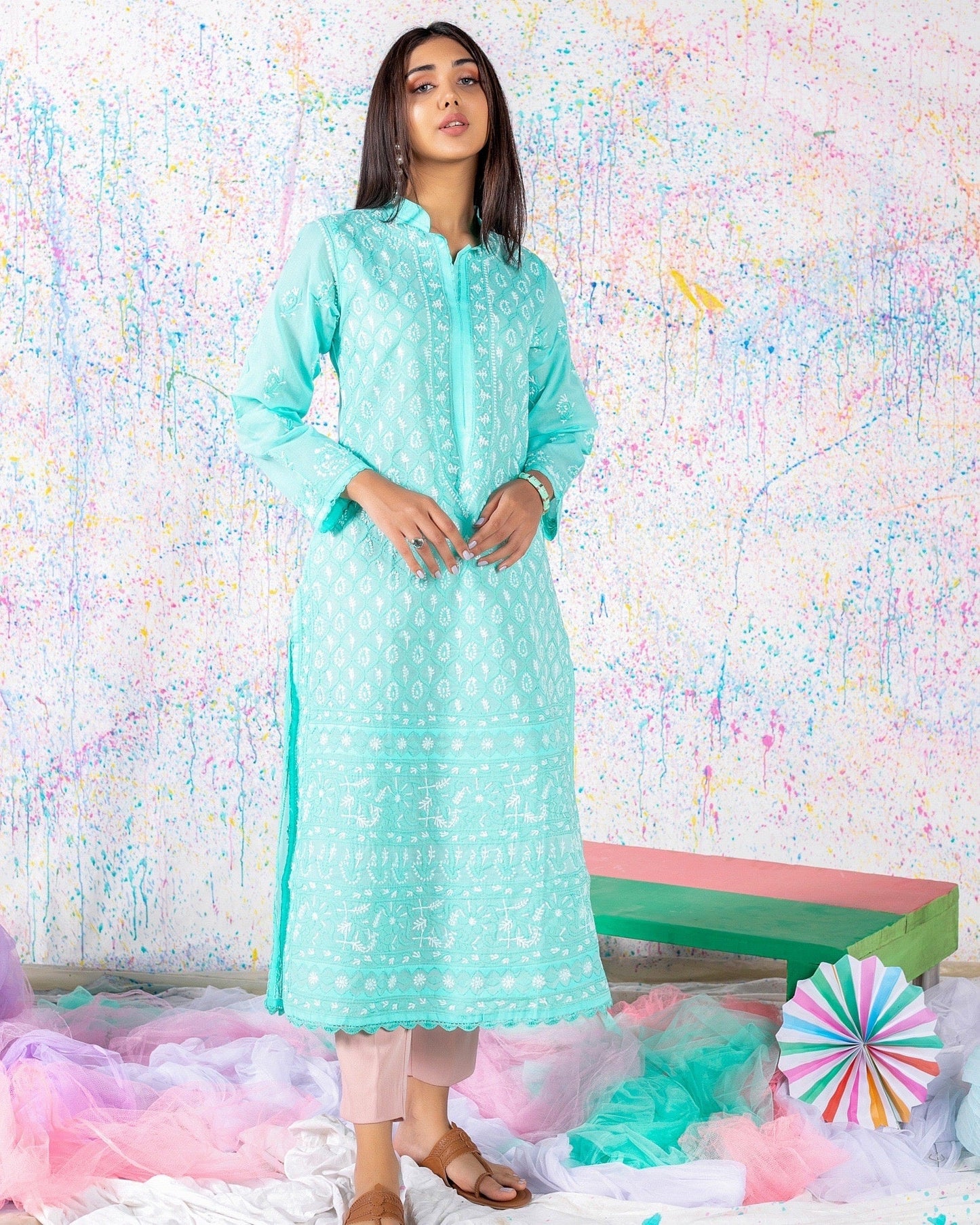 Sea Green Chikan Kari Kurta