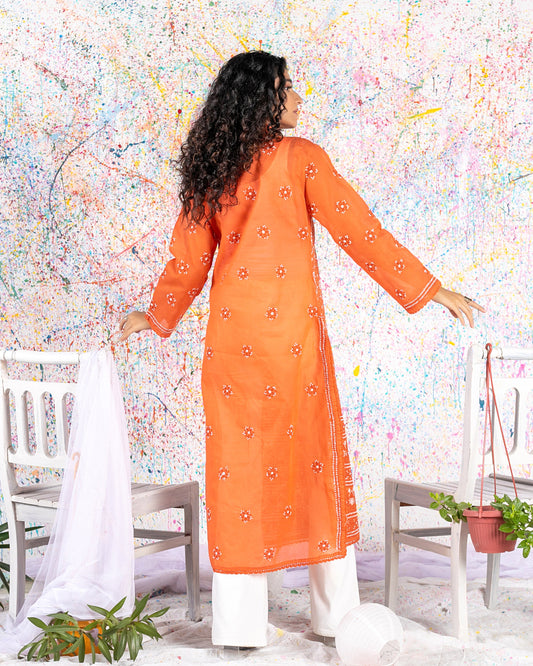 Rust Chikankari Kurta