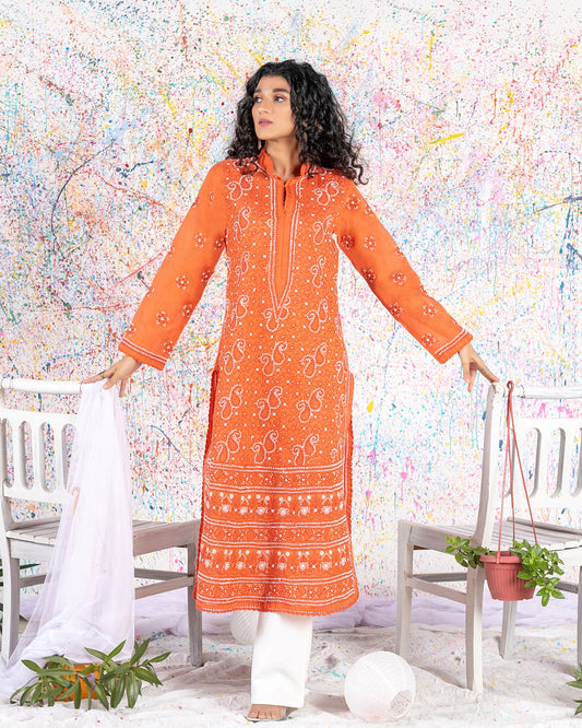 Rust Chikankari Kurta