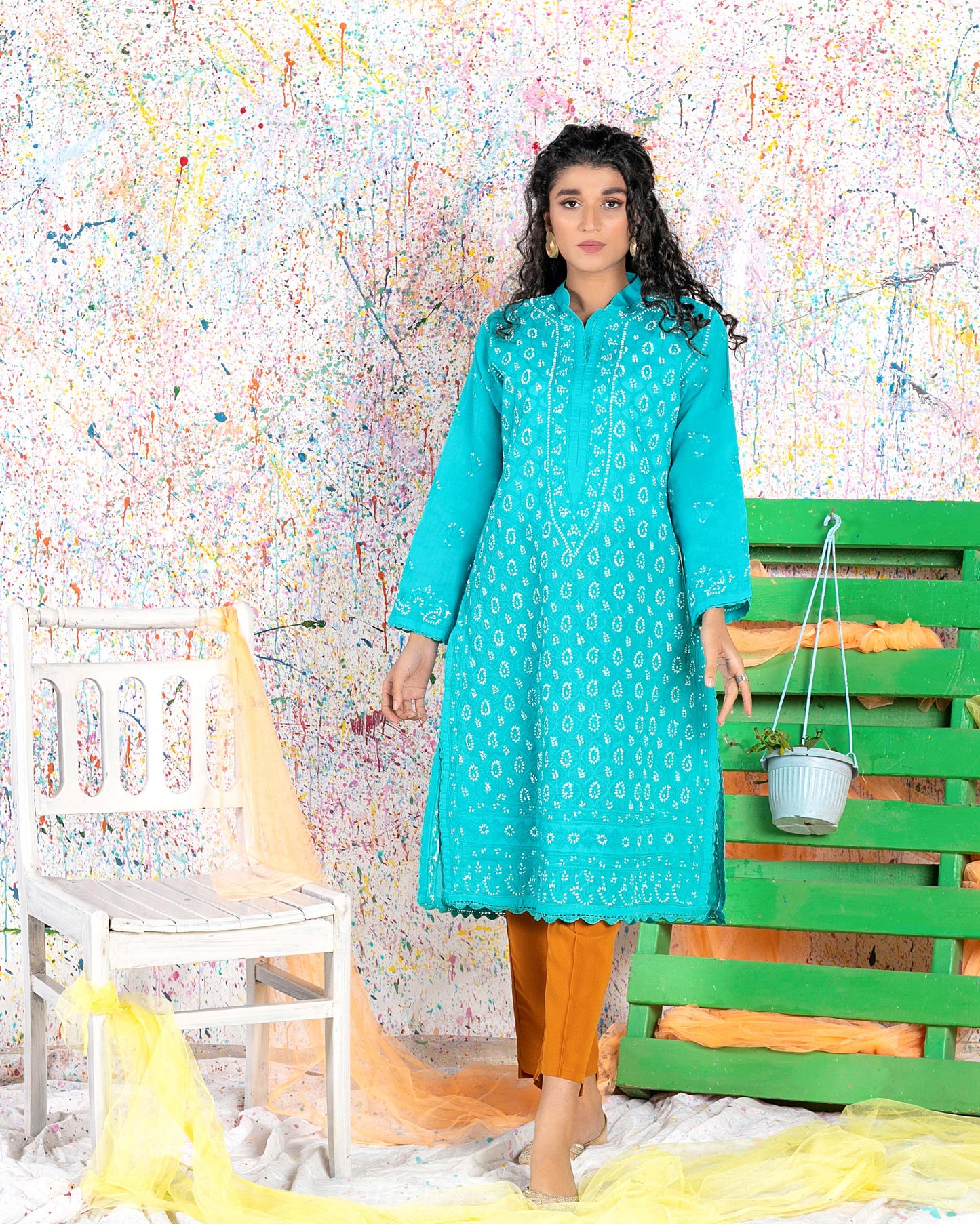 Teal Chikankari Kurta