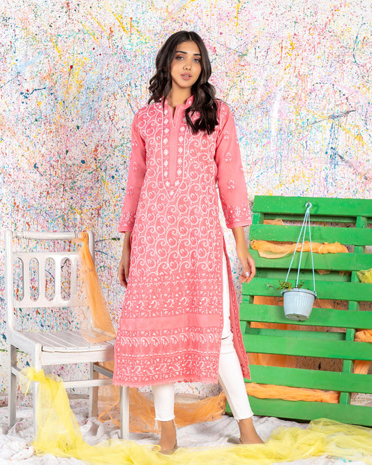 Watermelon Pink Chikankari Kurta