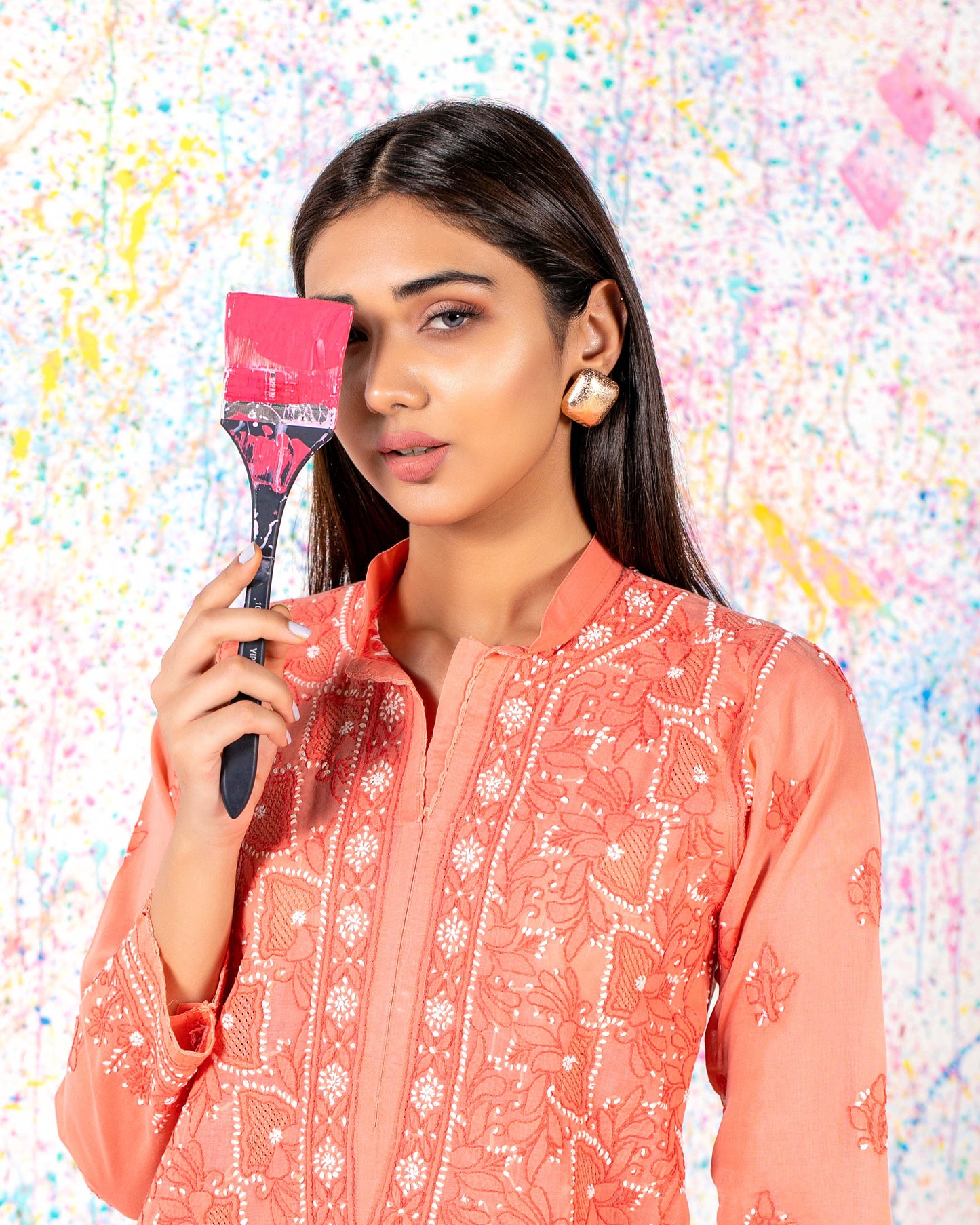 Coral Chikankari Kurta