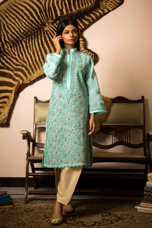 Sea Green Gota Pati Chikankari kurta