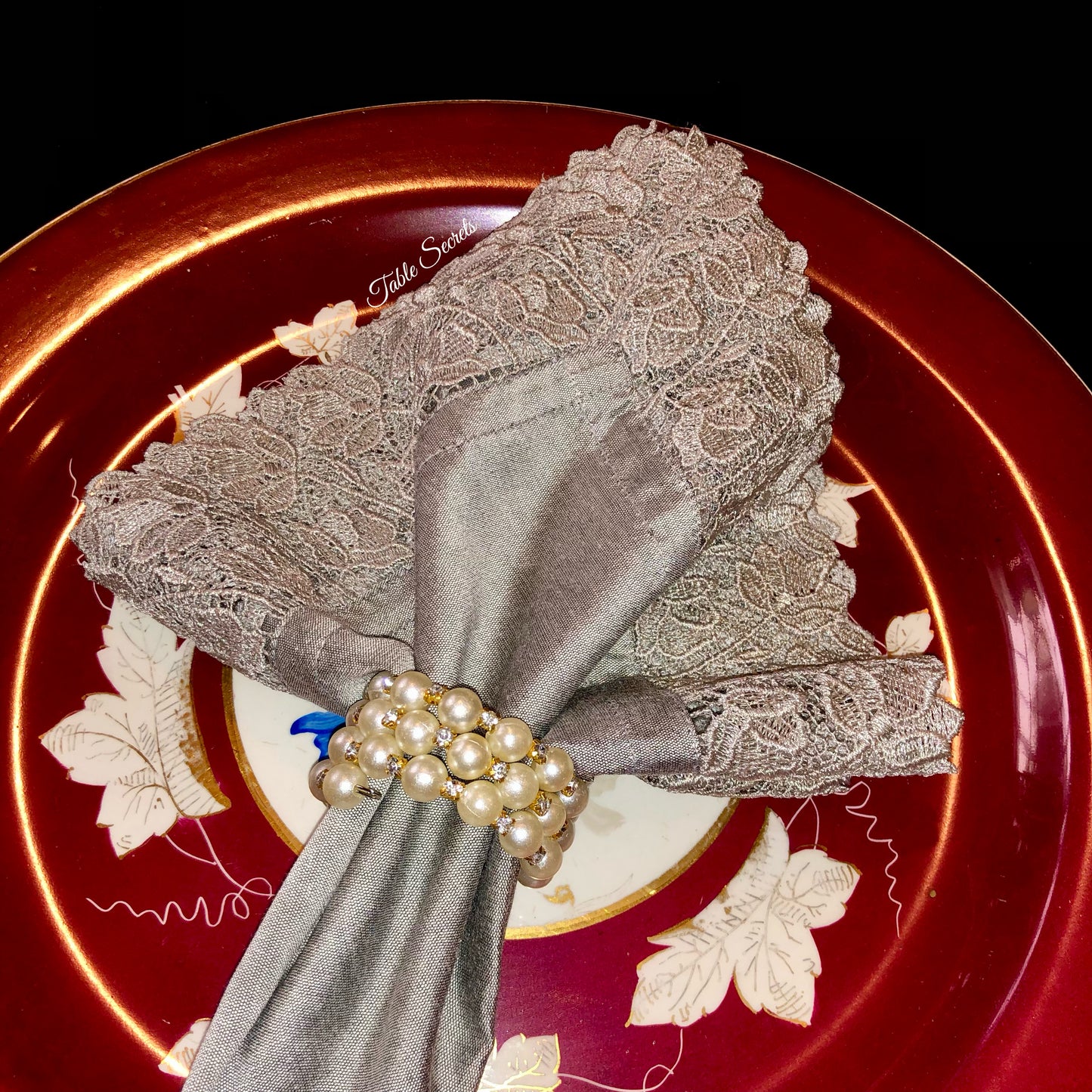 Grey Raw Silk Laced Napkin (Set)