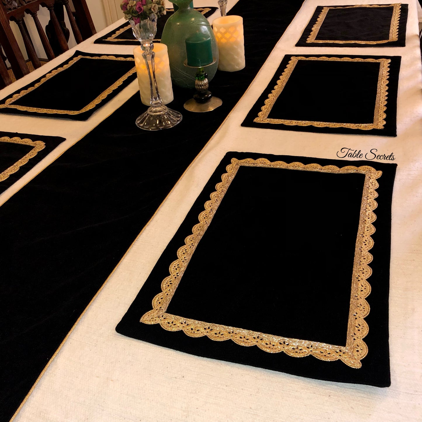 Velvet & Gold Laced Runner & Mat (Set)