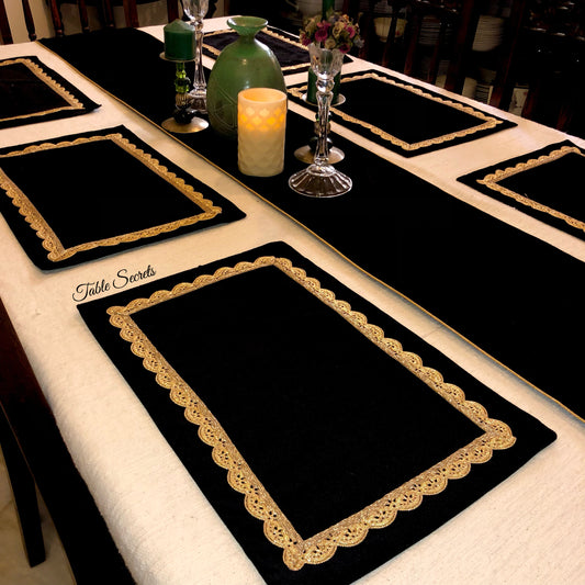 Velvet & Gold Laced Runner & Mat (Set)