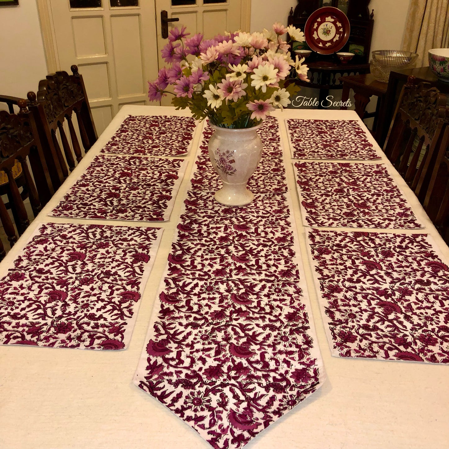 Maroon Block Print Runner and Mat (Set)