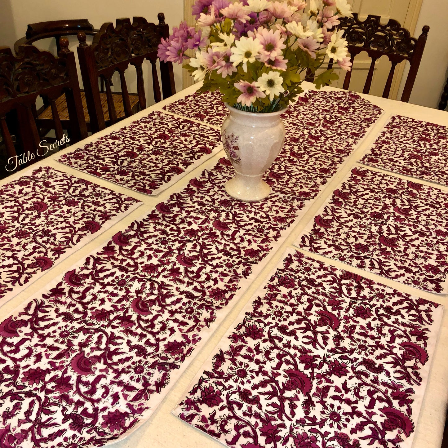 Maroon Block Print Runner and Mat (Set)