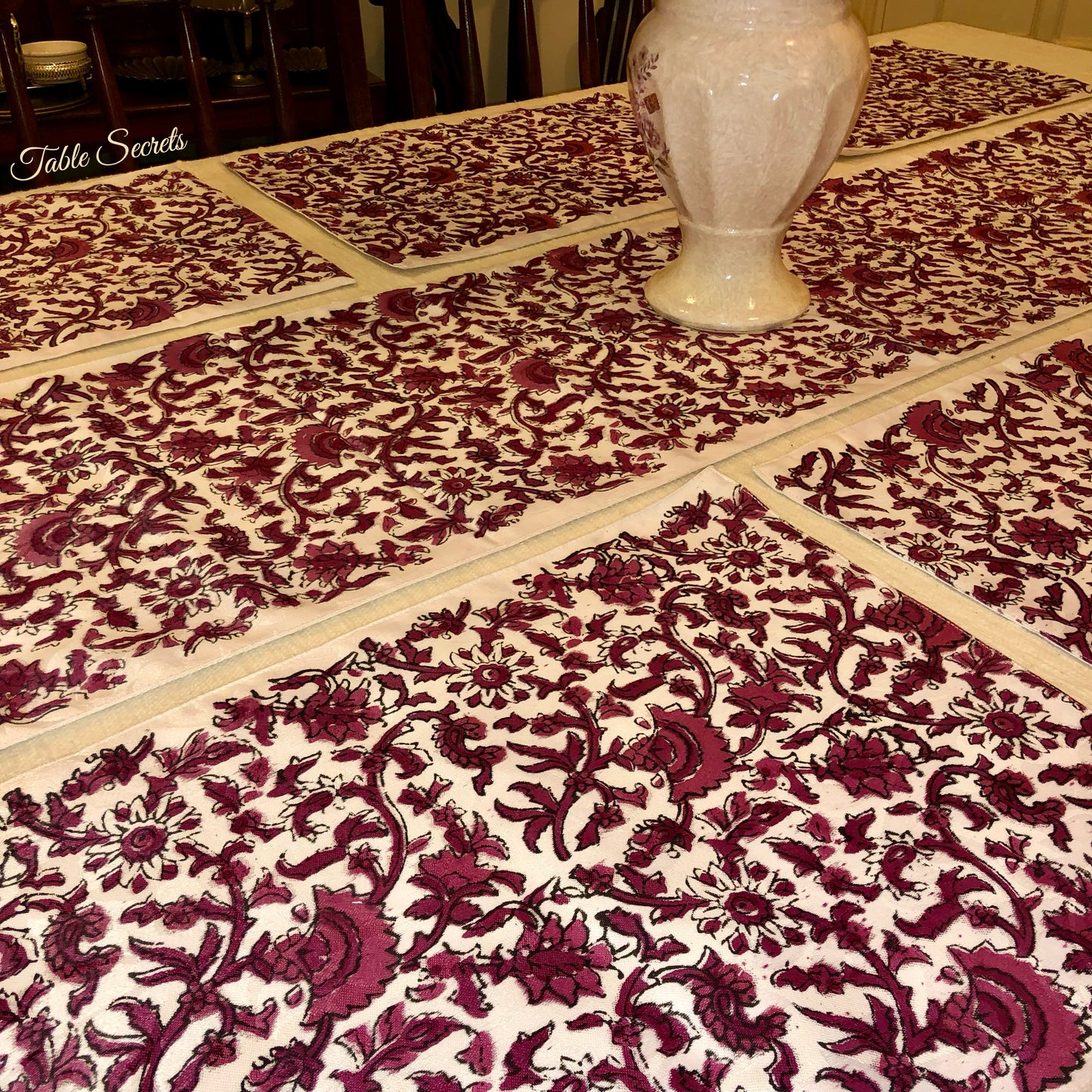 Maroon Block Print Runner and Mat (Set)