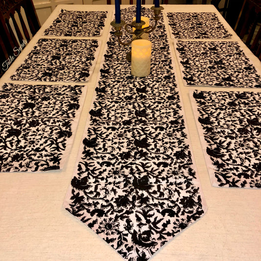 Black Block Print Runner and Mat (Set)