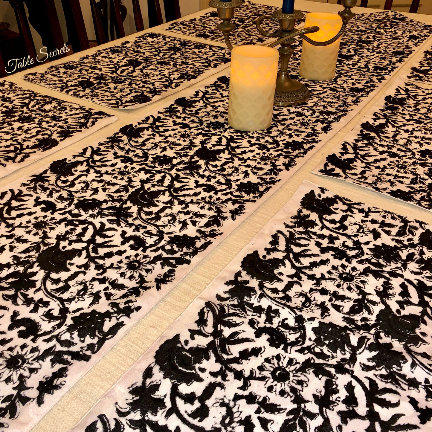 Black Block Print Runner and Mat (Set)