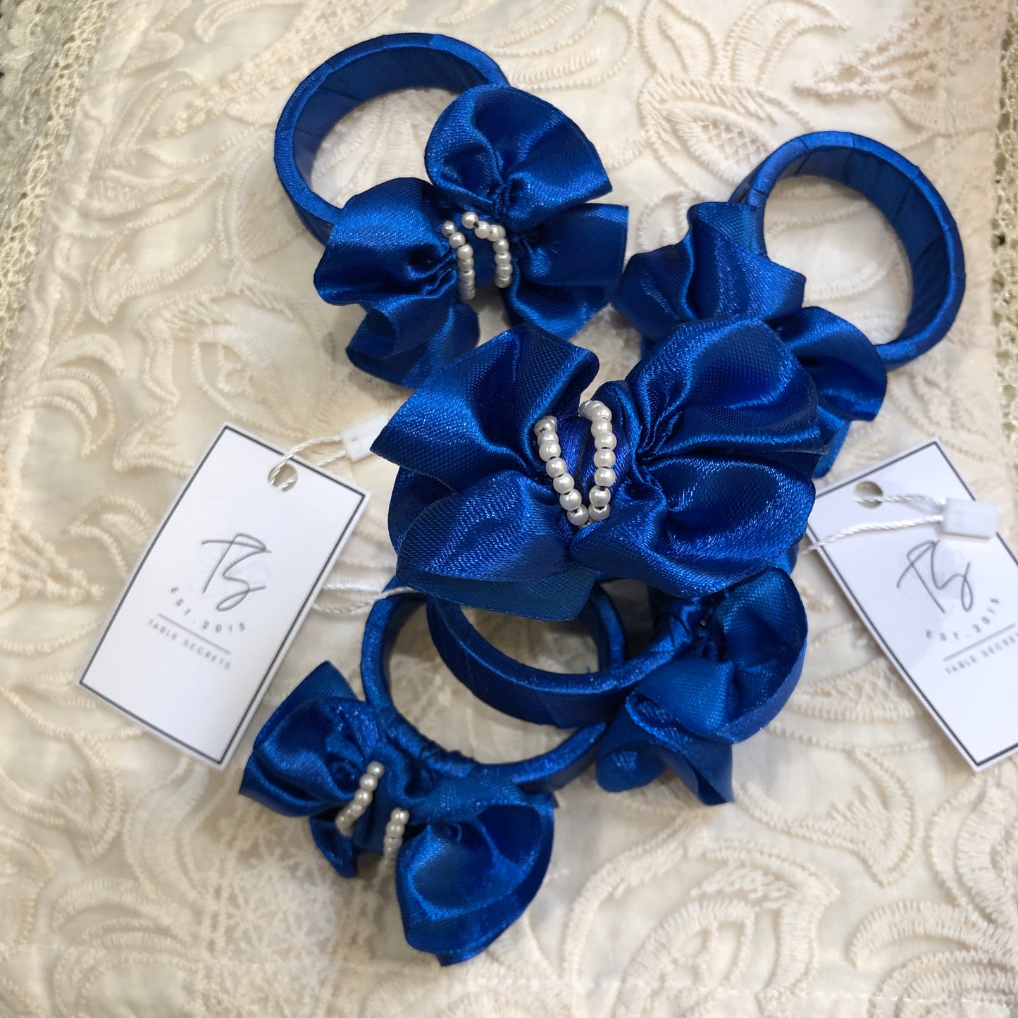 Vintage Blue Bow Napkin Rings (Set)