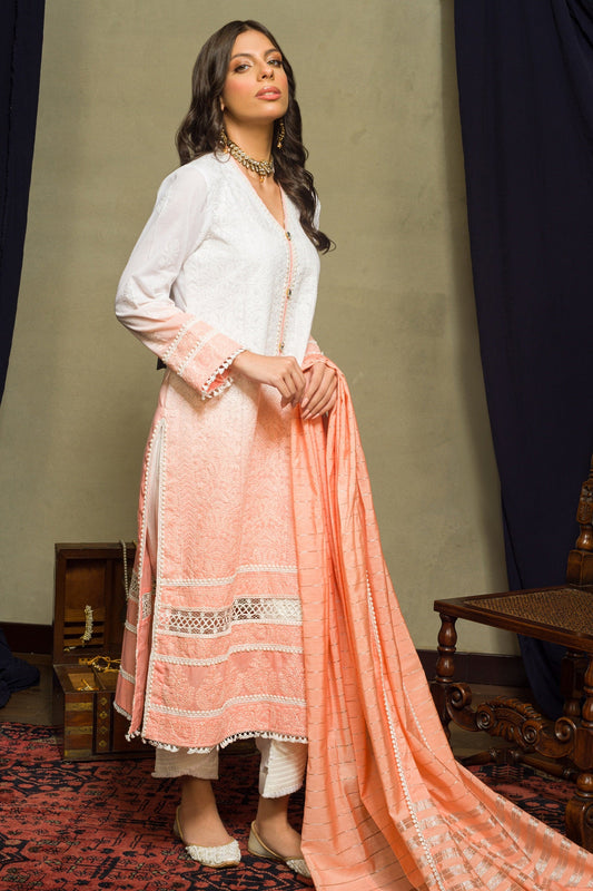 Aafrinish by Niazi Amal Abedi Shaded Peach Chikankari Kurta Nadir Toosy