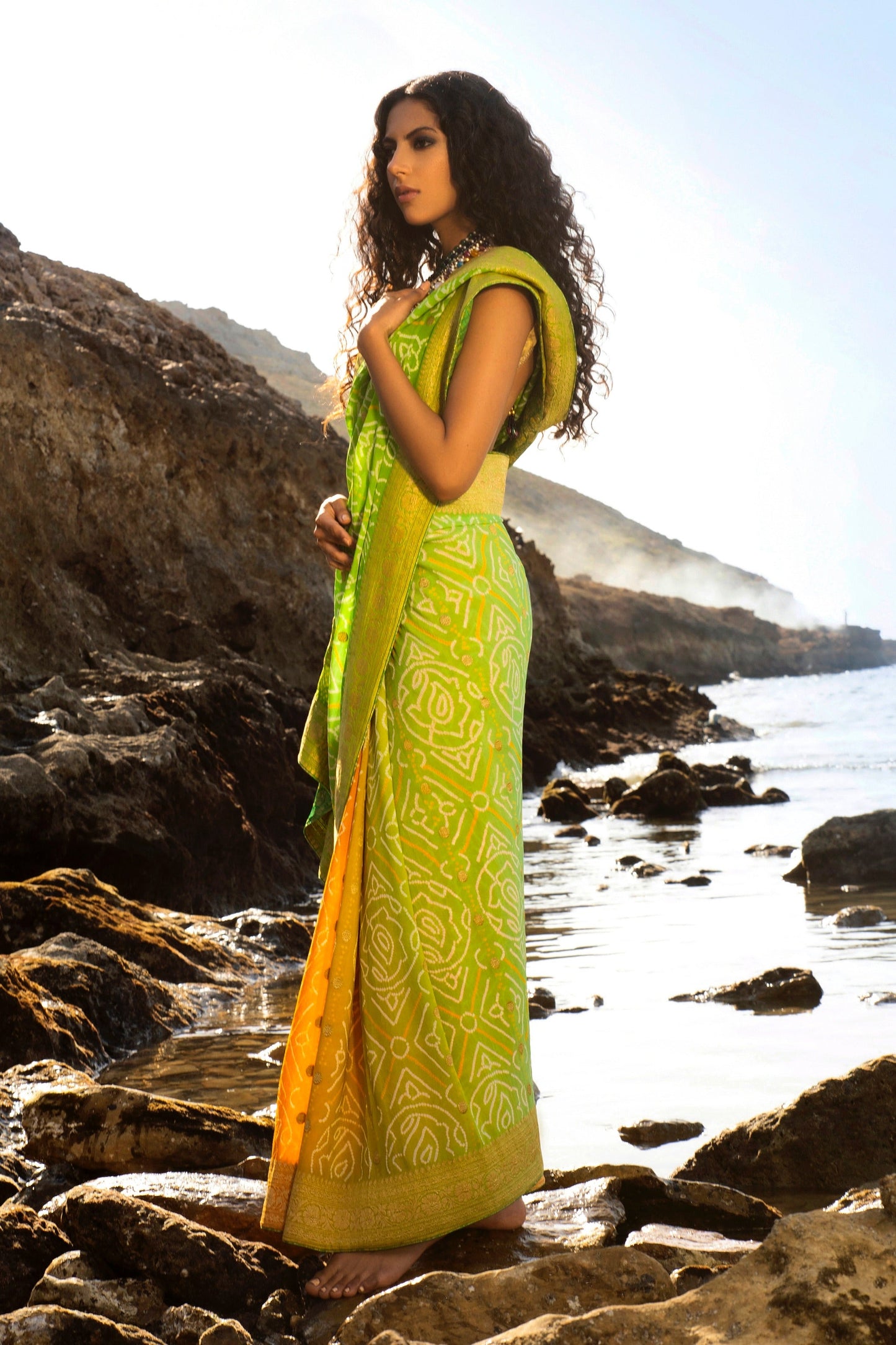 Zesty Lime Green & Saffron Saree