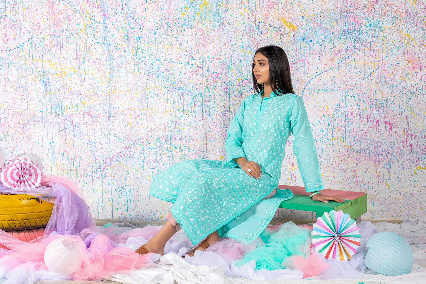 Sea Green Chikan Kari Kurta