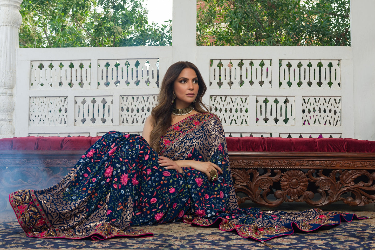 Navy Blue with Gold Sequins Saree